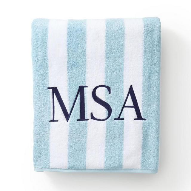 Cabana Stripe Beach Towel, Light Blue, Monogrammed (Set of 4)