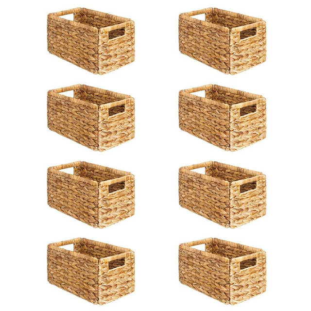 SpaceAid 8 Pack Wicker Basket, Storage Baskets for Organizing, Woven Rattan Basket with Handles for Shelves, Water Hyacinth Large Cube Organizer Storage Bin, 13x8.2x7 inch, Natural