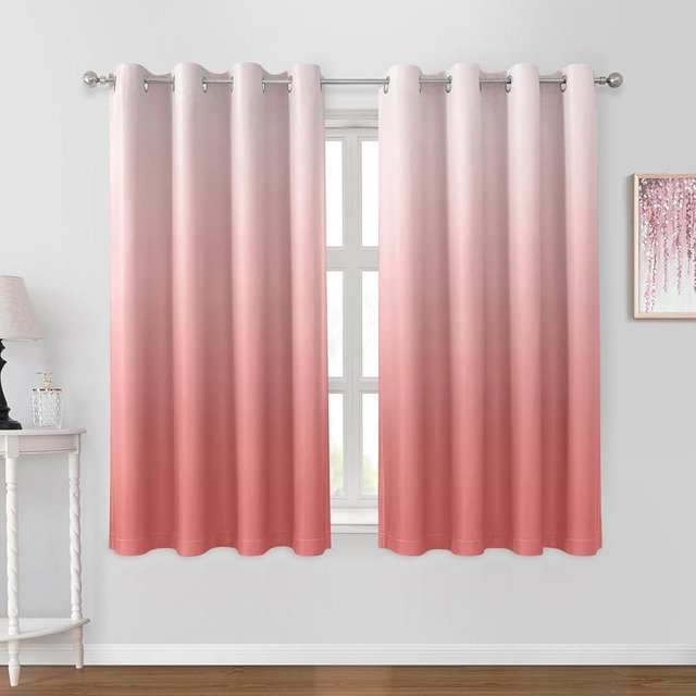 HOMEIDEAS Coral Pink Ombre Blackout Curtains 52 X 63 Inch Length Gradient Room Darkening Thermal Insulated Energy Saving Grommet 2 Panels Window Drapes for Living Room/Bedroom