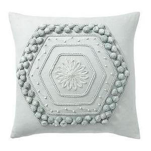 Pom Pom Embroidered Pillow Cover, 20", Gray