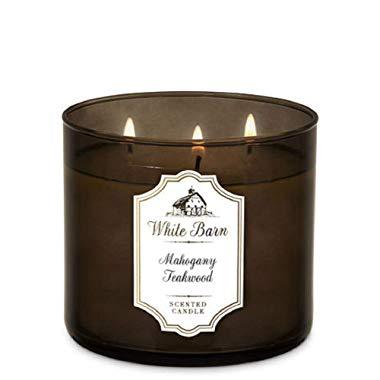 bath & body works, white barn 3-wick candle, mahogany teakwood