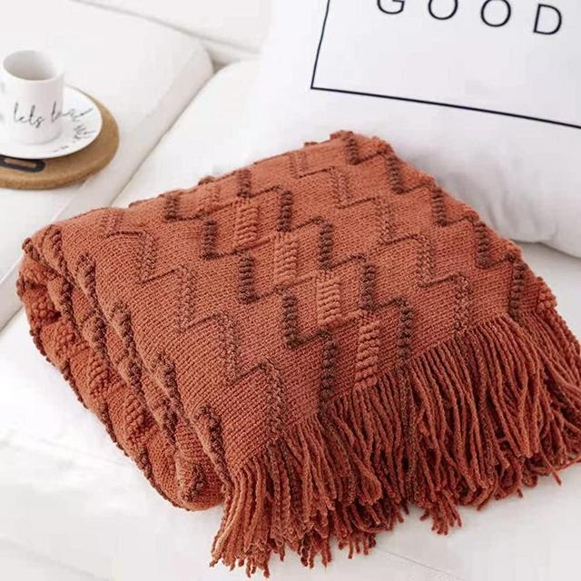 Bigreat Knitted Throw Blanket, 50x60 Inch, Textured Throw Blankets for Couch Bed Sofa Travel, Knit Woven Blanket for Women, Men and Kids, Boho Decorative Blanket with Tassels(Rust)