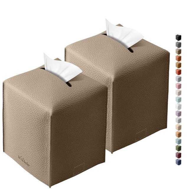 Tclouda Tissue Box Cover for PU Leather, Modern Simple Solid Color Holder Square Tissue Bag, Ideal for Bathrooms,Office,Car,Outdoor Tent,Dining Table,5"X5"X5", Double Cocoa Brown