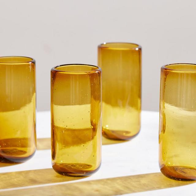 Recycled Glassware, Highball Glass, Amber, Set of 4