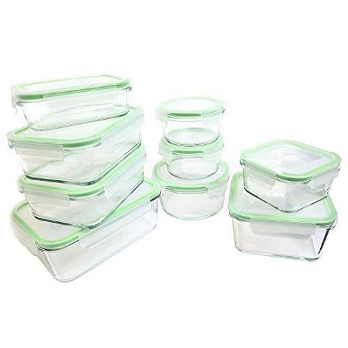Kinetic Glass Food Storage Containers with Lids - 18 Piece - GlassWorks Meal Prep Containers, Airtight and Leakproof with Portion Control Containers,BPA Free & FDA Approved(9 Containers & 9 Lids)
