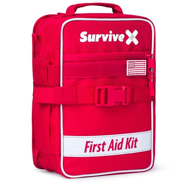 SurviveX Large First Aid Kit for Car, Travel & Home - Emergency Kit for Hiking, Camping, Backpacking and Outdoors - Includes Zip Stitch Wound Closure Strips - FSA HSA Approved