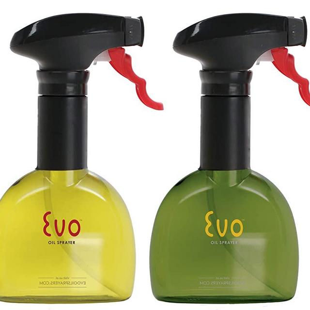Evo Oil Sprayer Bottle, Non-Aerosol for Olive Cooking Oils, 8-ounce Capacity, Set of 2, Green and Yellow