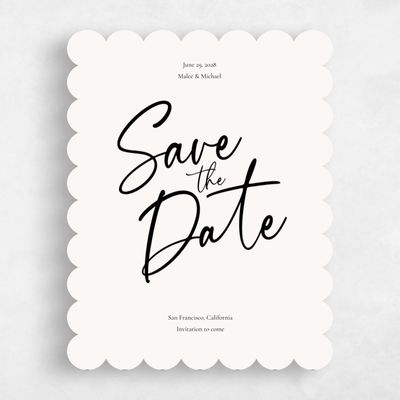 White Scalloped Wedding Save the Date - Santorini Type