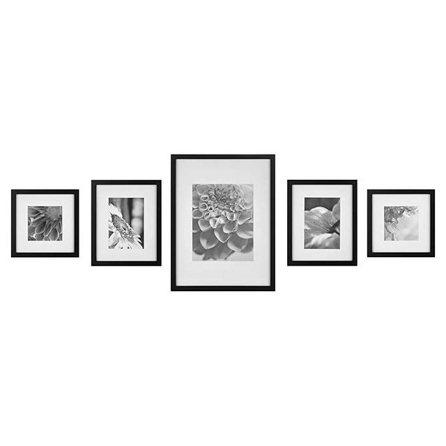 Gallery Perfect 11FW1438 Photo Kit with Decorative Art Prints & Hanging Template Gallery Wall Frame Set, 5 Piece, Black, 5 Piece