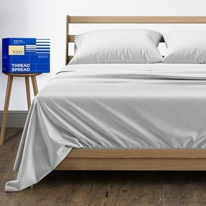 THREAD SPREAD 100% Egyptian Cotton Sheets King - 4 PC 1000 Thread Count Light Grey Bed Sheet Set, Luxury Egyptian Cotton Cooling Sheets for King Size Bed, Sateen Weave Sheets, Upto 18" Deep Pocket