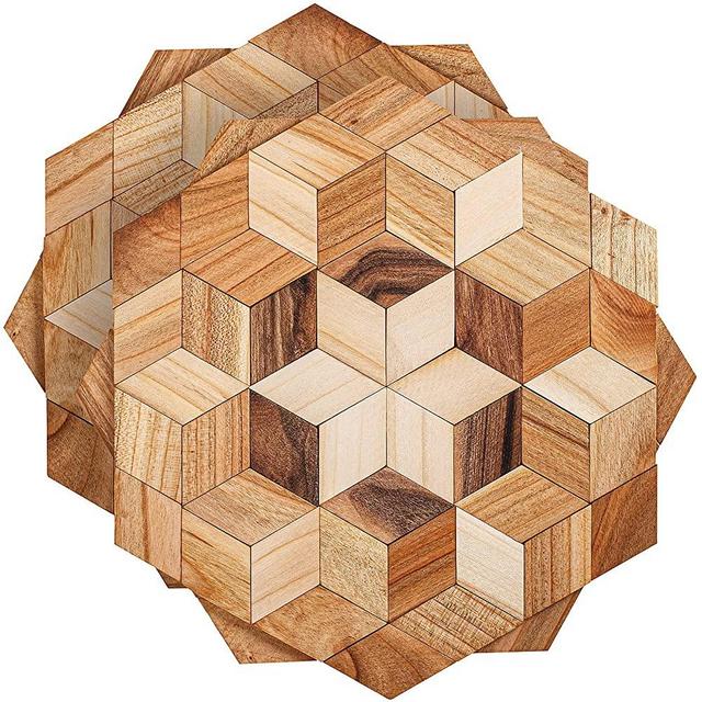 Wooden Trivets for Hot Dishes - 2 pcs Natural Handmade Wood Trivet Mat - Sturdy and Durable 7.5'' Kitchen Hot Pads - Wooden Trivet Frame for Hot Pots and Pans - Perfect Kitchen Gifts Idea