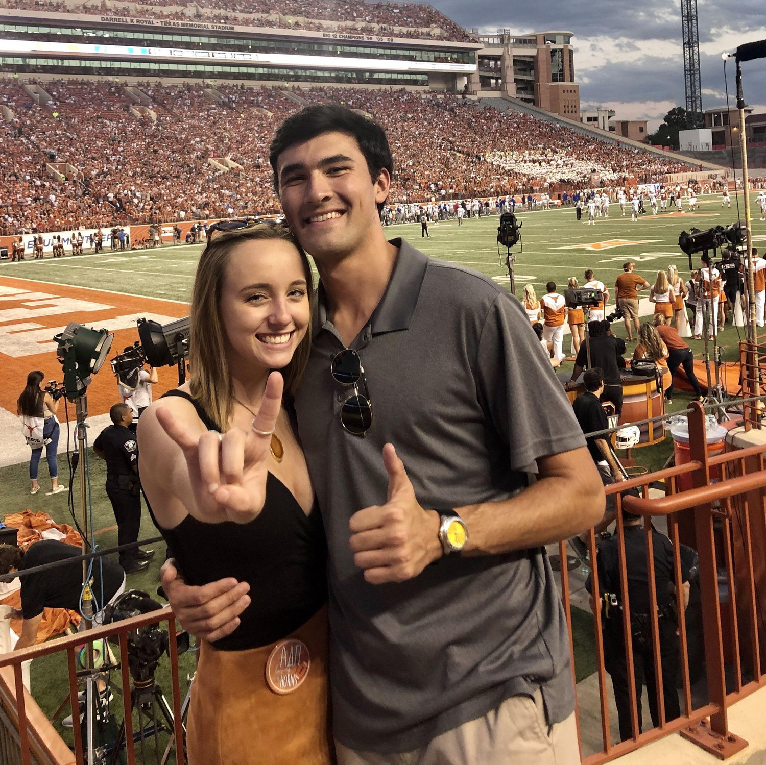Our 1st picture Oct 2019. We met in College Station ~3 weeks prior at a Ring Dunk. Jim was crazy enough to come visit Lauren in Austin and go to a UT football game with her family.