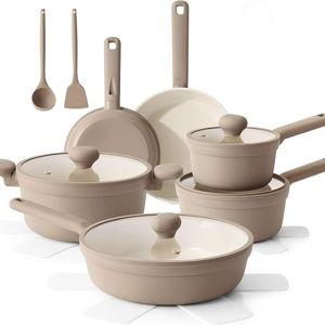SENSARTE Ceramic Nonstick Pots and Pans Set, Taupe