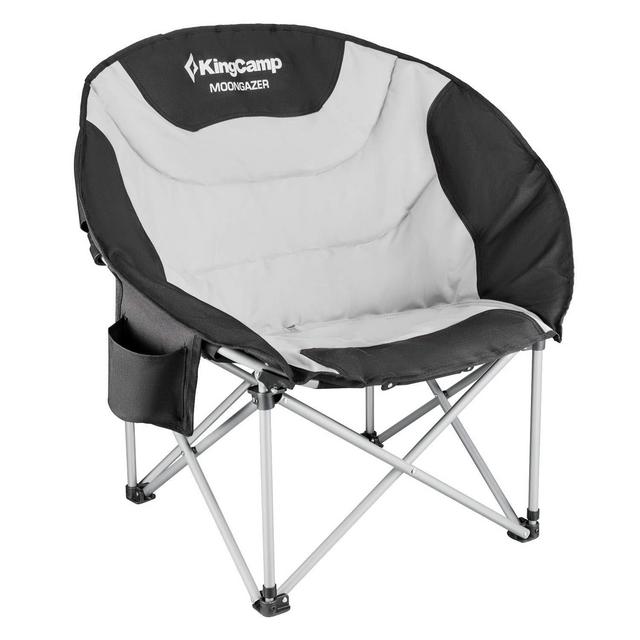 KingCamp Moon Saucer Leisure Heavy Duty Steel Camping Chair Padded Seat (Grey with Cup Holder and Cooler Bag)