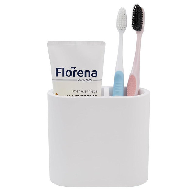 Quick Drying Toothbrush Holder for Bathrooms, Diatomite Countertop Organizer for Electric Tooth Brush, Toothpaste, Razor, Makeup Brush, White, 2 Slots