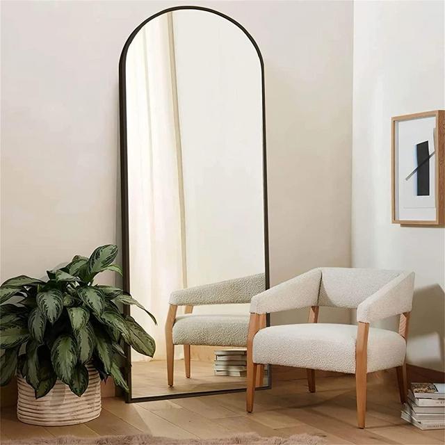 ZMYCZ Arched Floor Mirror, 65"x22" Full Length Mirror, Standing Mirror Hanging or Leaning, Body Mirror with Stand, Wall Mounted Mirror, Arched-Top Mirror with Aluminum Alloy Frame for Bedroom (Black)