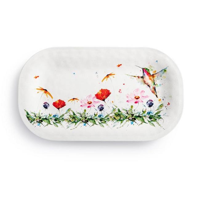 DEMDACO Vibrant Floral Rectangular 16 x 9 Bamboo and Melamine Everyday Kitchen Food Serving Tray Platter (Hummingbird)
