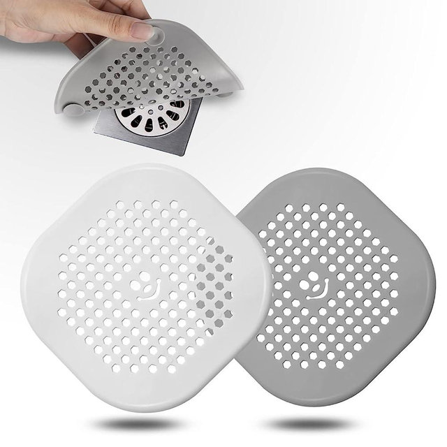 2 Pack Drain Hair Catcher Durable Silicone Shower Drain Protector Sink Drain Strainer Hair Stopper for Shower Kitchen Bathroom Tub Grey