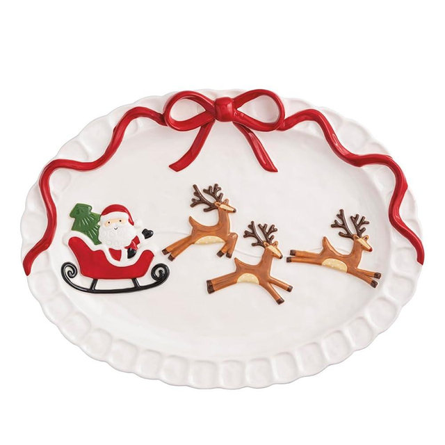Mud Pie Christmas Santa Sleigh Platter