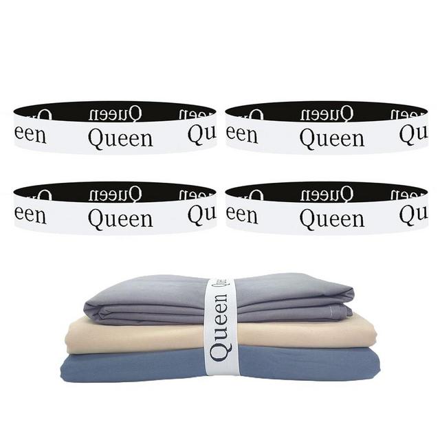 Yermivie 4 Pieces Bed Sheet Organizer Bands, Sheet Organizers and Storage Label Bands, Sheet Label for Bedding, Sheets Organizer for Closet,Sheet Keepers Linen Labels Bedding Bands (4Pcs Queen)