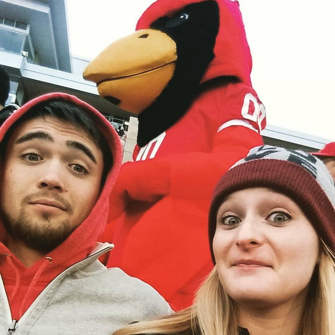 Fall 2015. We were spectators at an ISU football game, and Reggie photo bombed!
