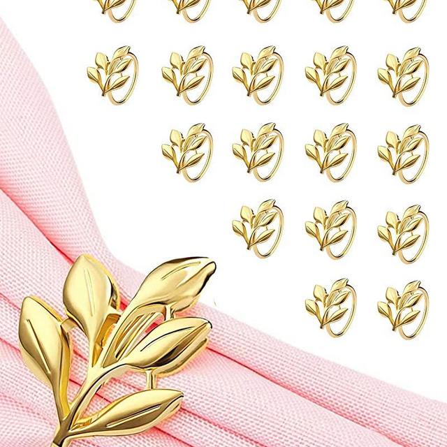 20Pcs Gold Leaf Napkin Rings - Elegant Gold Napkin Ring for Table Napkins - Holiday Napkin Rings Thanksgiving Theme - Gold Fall Napkin Rings for Birthday, Wedding Valentines Gold Napkin Ring Holders