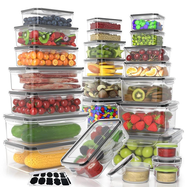 52 PCS Food Storage Containers with Lids Airtight, BPA Free Plastic Meal Prep Containers Reusable, Microwave/Freezer/Dishwasher Safe Leakproof Fruit Vegetables Containers for Kitchen(Black)