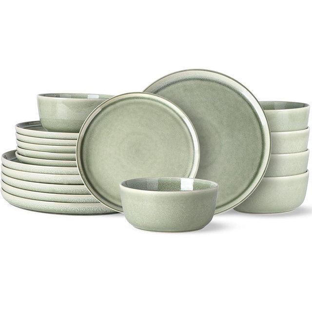 AmorArc Stoneware Dinnerware Sets,Round Reactive Glaze Ceramic Plates and Bowls Set,Highly Chip and Crack Resistant | Dishwasher & Microwave Safe Dishes,Service for 6 (18pc)