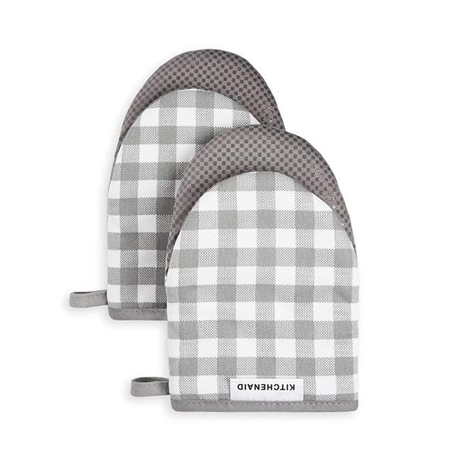 KitchenAid Kitchen Aid Gingham Mini Oven Mitt Set, 5.5"x8", Grey