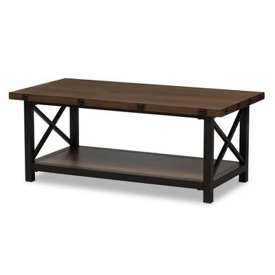 Herzen Rustic Industrial Style Antique Textured Finished Metal Distressed Wood Occasional Cocktail Coffee Table - Brown - Baxton Studio