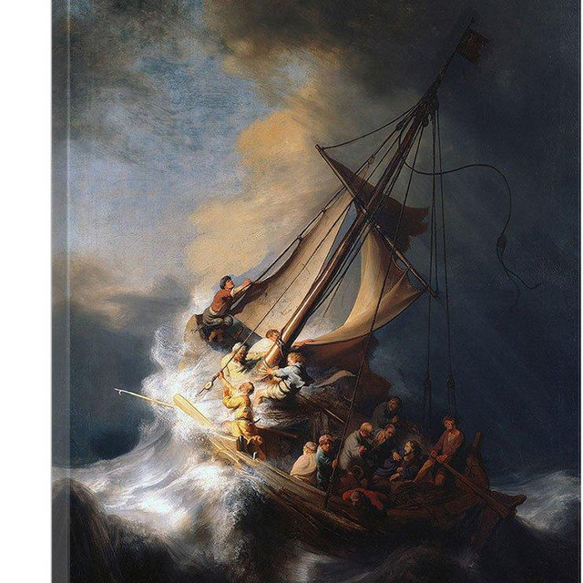 ARTCANVAS Christ In The Storm on the Sea of Galilee 1633 Canvas Art Print Stretched Framed Painting Picture Poster Giclee Wall Decor by Rembrandt van Rijn - 26" x 18" (0.75" Deep)