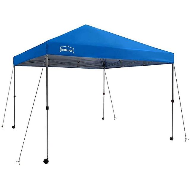 PORTA-POP Pop Tent One Button 10x10 ft Portable Instant Canopy Straight Leg with 4 Wheeled Carry Bag, Navy