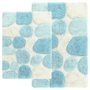 Chesapeake Merchandising Inc. - Pebbles 2 - Pc. Bath Rug Set Aqua & Cream - Chesapeake Merch Inc.®