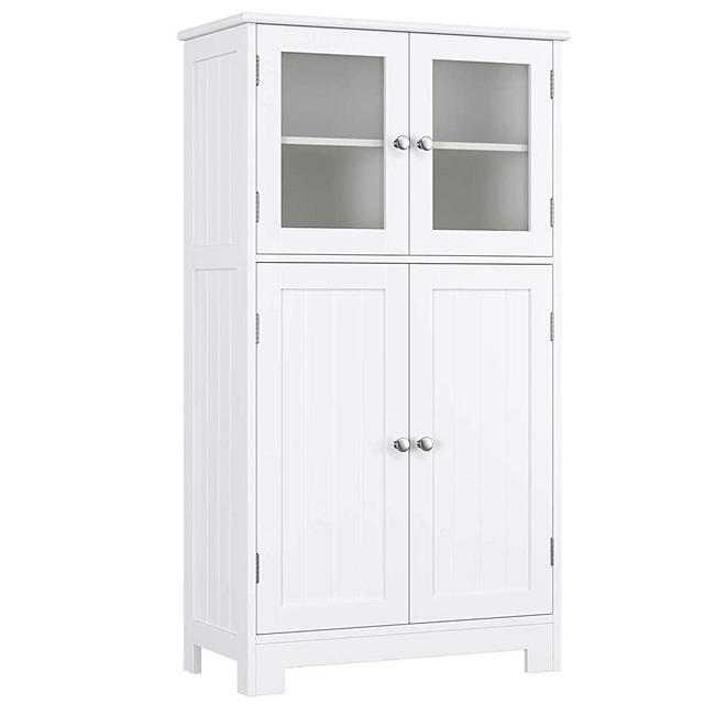 HOMECHO Bathroom Floor Storage Cabinet, Wood Linen Cabinet with Doors and Adjustable Shelf, Kitchen Cupboard, Free Standing Organizer for Living Room Entryway Home Office, Ivory White