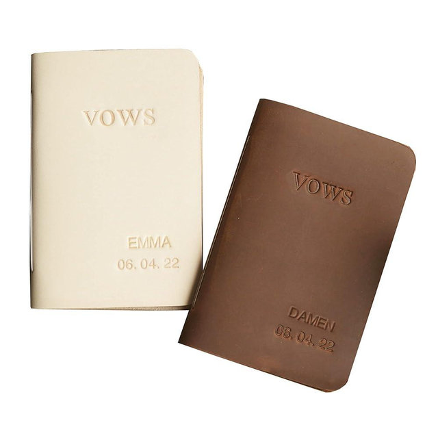 His Vows or Her Vows Stamped with Name and Date, Personalized Leather Wedding Vow Book, Set of 2 Personalized Vow Books - Brown & Tan - 3002