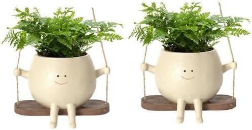 Generic 2PCS Swing Face Planter Pot, Hanging Planters for Indoor Plants, Face Planters Pots Head for Indoor, Outdoor, Swinging Plant Pot Decor, Succulent Planter, Resin Flower Pots, 1