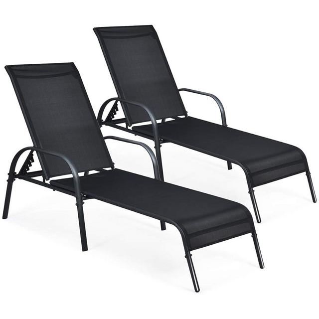 Tangkula Patio Chaise Lounge, Recliner Outdoor Lounger Chair w/Adjustable Backrest, Reclining Chair w/Heavy Duty Steel Frame, Suitable for Beach, Yard, Balcony, Poolside (2, Black)
