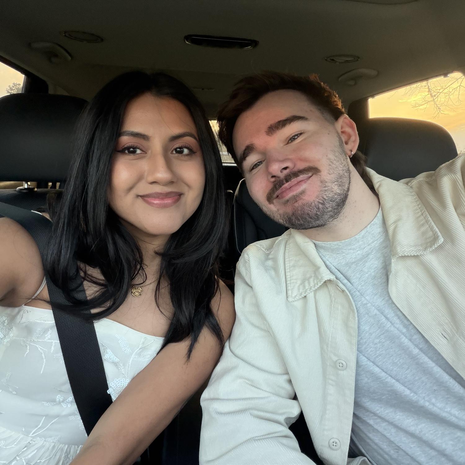 Us cheesing getting ready to do our engagement shoot ❤️