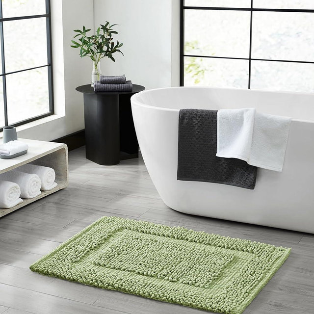 Jean Pierre New York 100% Chenille Cotton Skid Resistant Plush Bath Mat - 17"x24" Bathroom Rug - Sage Green