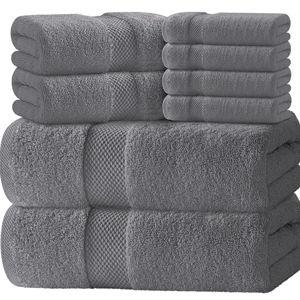 White Classic Luxury Bath Towel Set of 8 Pieces - 100% Turkish Cotton Highly Absorbent Towels for Bathroom, 2 Luxury Bath Towels 700GSM, 2 Hand Towels, 4 Washcloths, Dark Gray