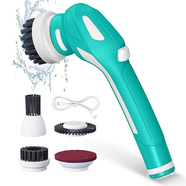 kHelfer Electric Spin Scrubber, Portable Power Scrubber, Electric Bathroom Scrubber with 4 Replaceable Brush Heads, Household Electric Cleaning Brush for Bathroom Tile Bathtub Kitchen Window Floor