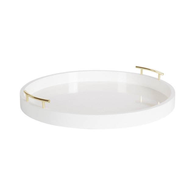 Kate and Laurel Lipton Round Decorative Tray with Metal Handles, 22" Diameter, White