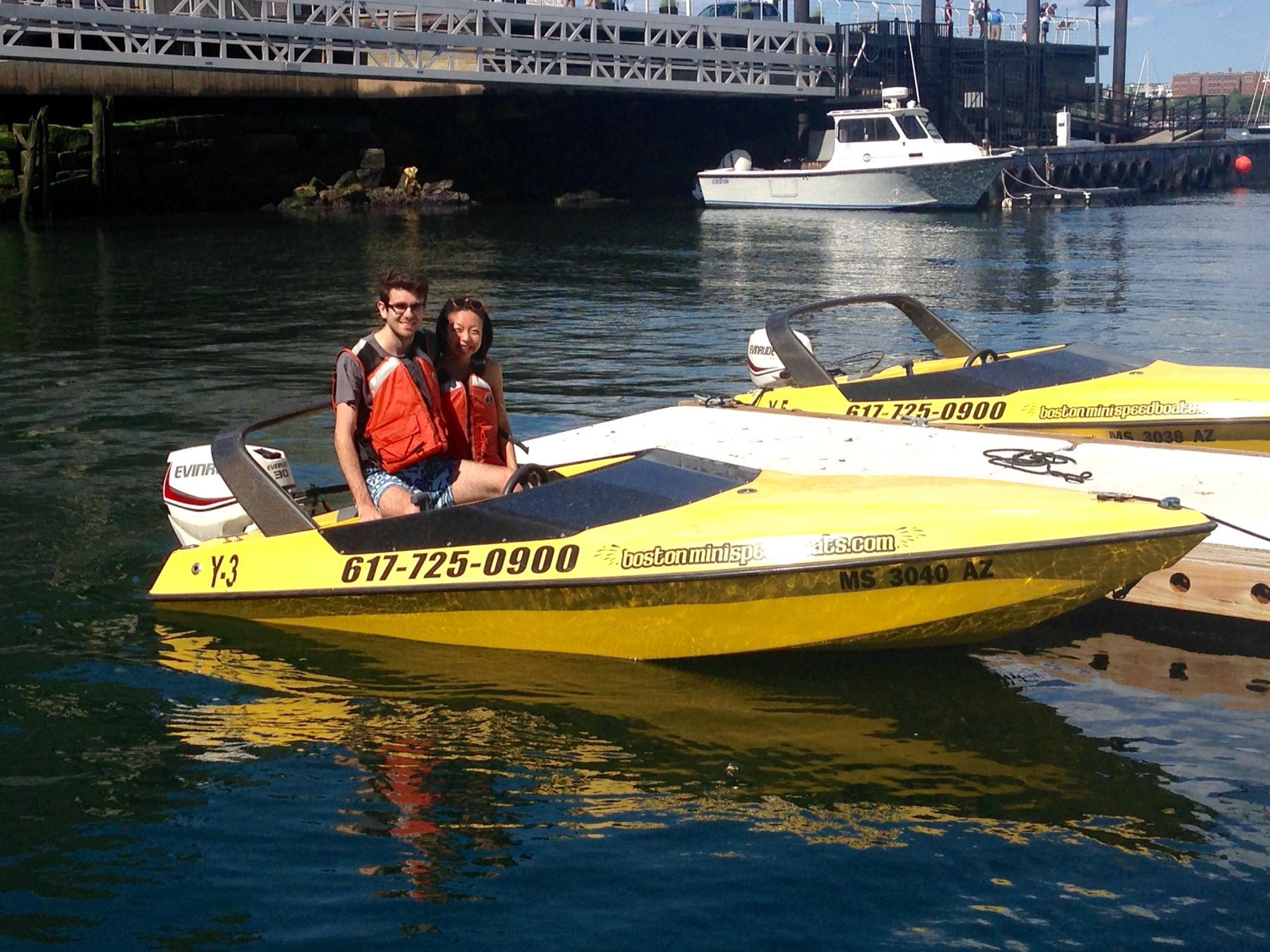 July 2016 - John is glad that he lives to tell the tale after driving this treacherous mini speed boat, a birthday gift experience from Megan.