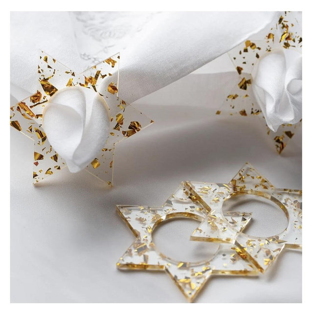 Magen David Napkin Rings - Gold Fleck - Set of 4