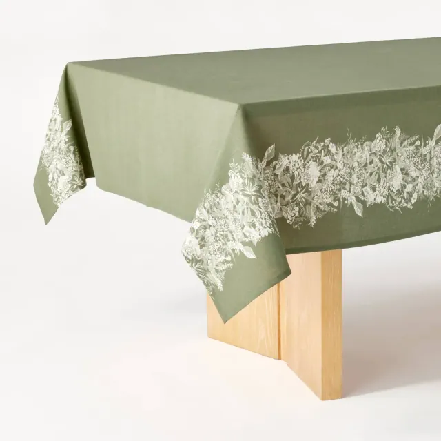 60"x104" Floral Tablecloth - Threshold™ designed with Studio McGee: Modern Botanical Cotton, Rectangle, Spring Decor