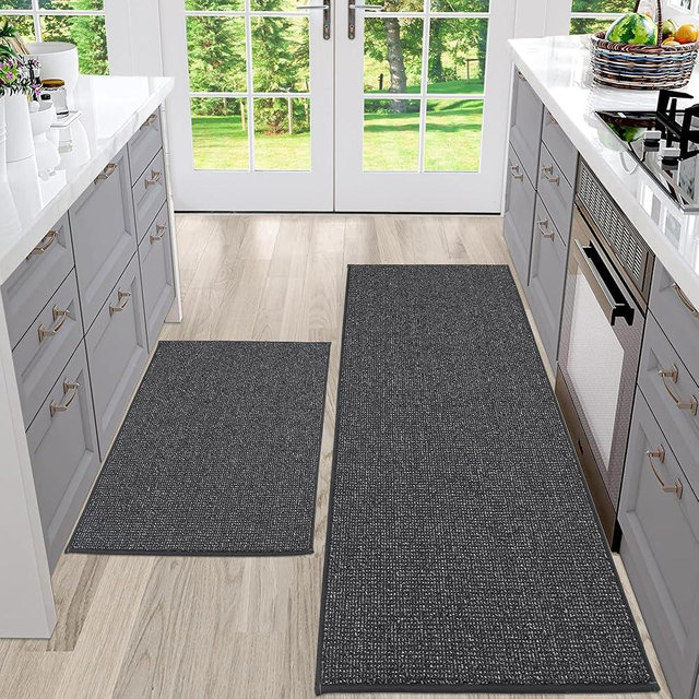 BEQHAUSE Kitchen Rugs and Mats 2PCS, Non-Slip Kitchen Mats for Floor, Absorbent and Stain Resistant Kitchen Runner, Machine Washable Rugs for Kitchen, Laundry & Sink, 20"x32"+20"x48", Charcoal