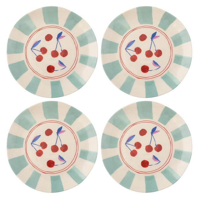 Karma, 8.75 inches Melamine Salad Plates Set of 4, Reusable Dishwasher Safe Plates for Outdoor and Indoor, Cherries