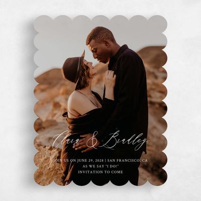 White Scalloped Wedding Save the Date - Hillpine Photo