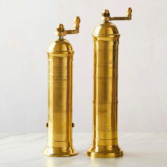Salt and Pepper Brass Mill (Set of 2), Salt 9" Mill, Pepper 8" Mill