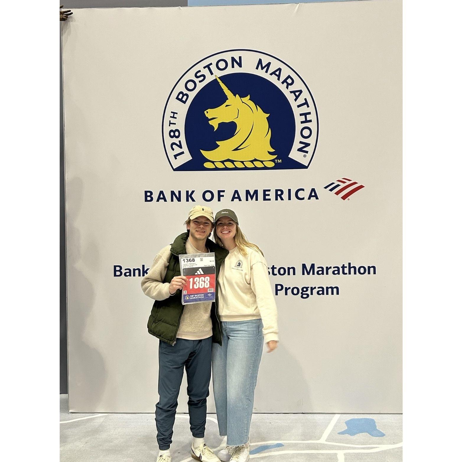 Matt getting ready to run the Boston Marathon, 2024